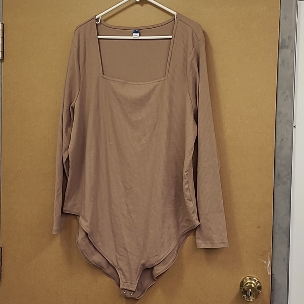 Old Navy Size 4X Light Brown Square Neck Longsleeve Ribbed Body Suit